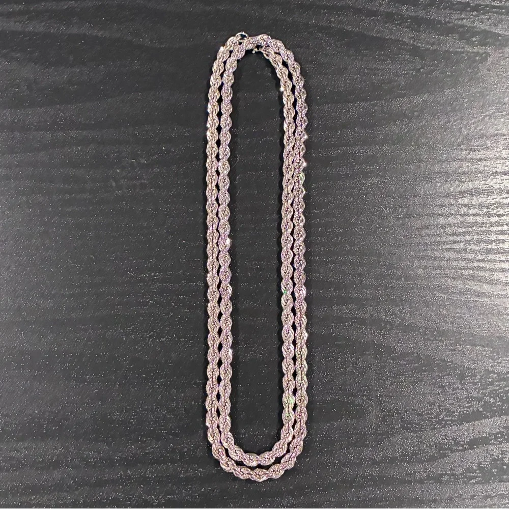 Vintage Sterling Silver Diamond Cut Twisted Rope Chain Necklace, 30 inches